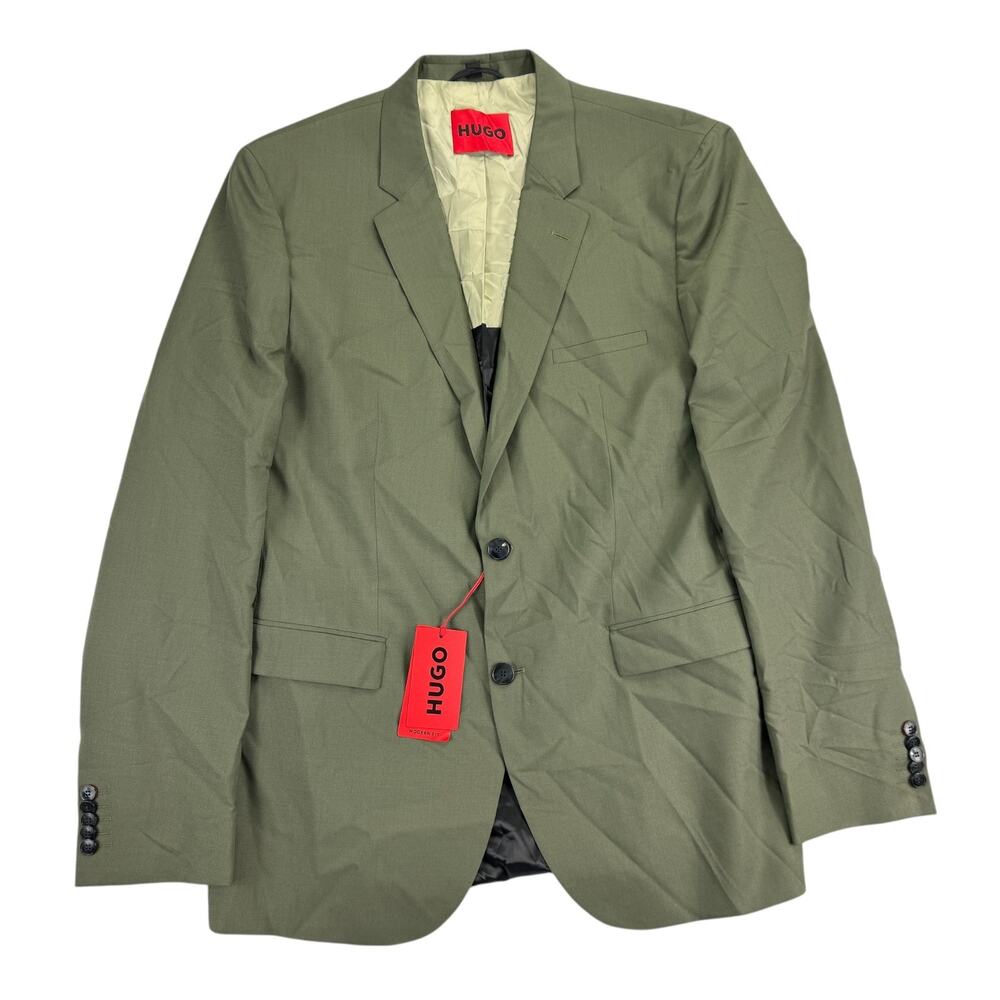 Hugo Boss Mens Modern Fit Performance Super Flex Suit Jacket Olive Green 44L